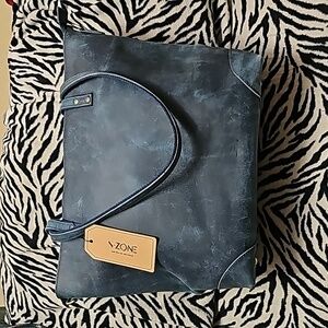 S ZONE large Blue distressed buffalo leather bag